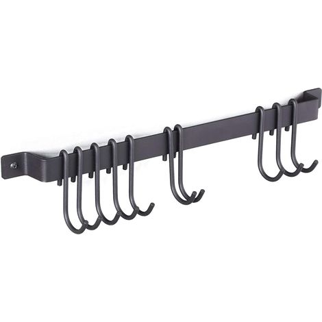 Noir 43 cm Gourmet Rail de cuisine avec 10 crochets en fer forgé.
