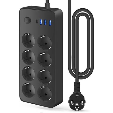 Berker USB-Steckdosenleiste Typ C (max. 5 V / 2 A / 2200 W), 1,8 m Würfelkabel, multifunktionaler Smart-Stecker, kabelgebundene Steckdosenleiste, Blitzschutz SC-108 (8 AC + 3 USB + Typ C) (1/5)