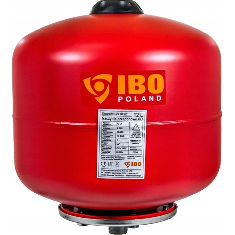Vase d'expansion 12L en acier inoxydable – Membrane EPDM remplaçable – Pression régulée jusqu'à 8 bars – Température de fonctionnement 0-100°C – IBO