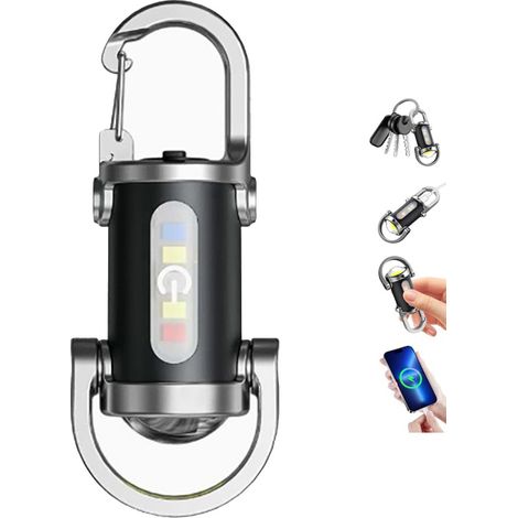 Linterna LED ultrapotente recargable por USB C, resistente al agua, 7 modos de autodefensa, llavero, ideal para acampar al aire libre, emergencias y pesca.