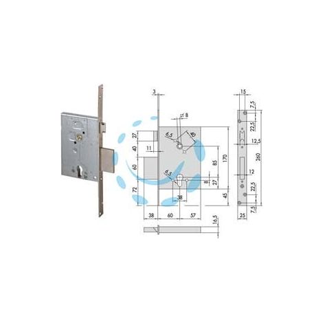 SERRATURA DA INFILARE A CILINDRO CON CATENACCIO E SCROCCO 56250 - mm.60 (156250600)