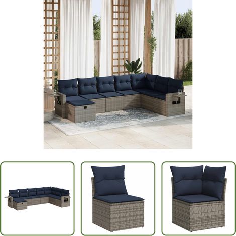 vidaXL Canapé en résine - Salon de jardin 8 pcs avec coussins gris résine tressée (1/5)