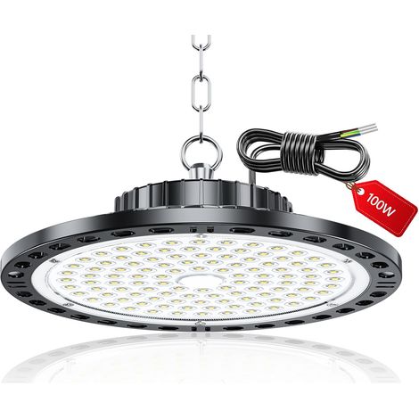 Projecteur LED Industriel - 100W 10000LM High Bay Eclairage Atelier avec Transformateur, IP65 Étanche Plafonnier LED, 6500k Blanc Froid Lampe Atelier pour Garage Usine Boutique (1/5)