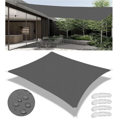 Voiles Ombrages Imperméable Rectangulaire Protection 98% UV Résistant Toile D'ombrages Polyester Aux Déchirures avec 4 Cordes Fixes pour Patio Jardin Terrasse Extérieur Balcon Gris Foncé 2x3M (1/5)