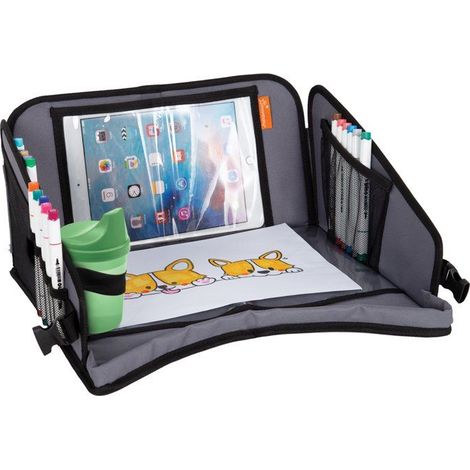 Reiseplatte für Kinder - DREAMBABY - Autositz- und Flugzeugtablett mit Tablet-Halterung und Stauraum