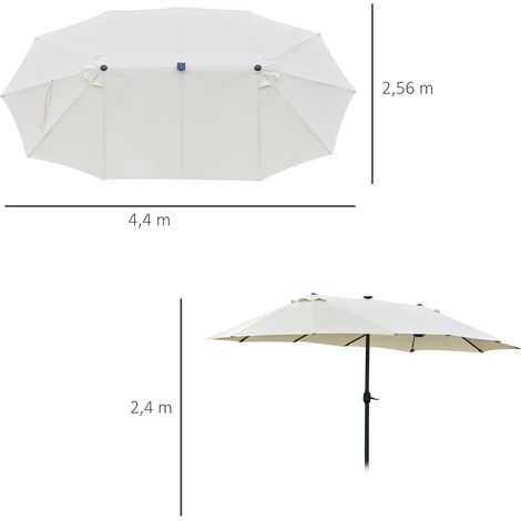 Parasol double avec éclairage LED, 440 x 256 cm, parasol de jardin à manivelle, parasol de terrasse blanc crème pour jardin et terrasse (1/5)