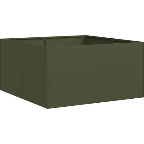 Jardinière profonde en acier laminé à froid 80 x 80 x 40 cm design moderne pour jardin et balcon en vert olive (1/5)