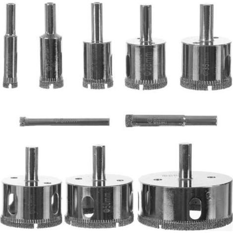 Lot de 10 forets diamantés professionnels, Ø 6, 8, 10, 16, 20, 28, 35, 45, 50 et 68 mm (1/2)