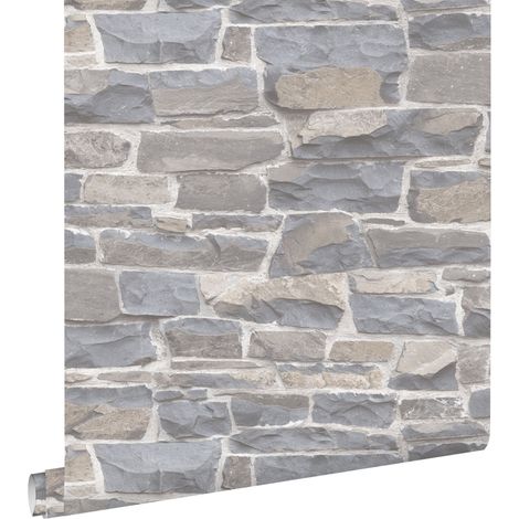 papier peint brique gris clair et beige - ESTAhome (1/4)
