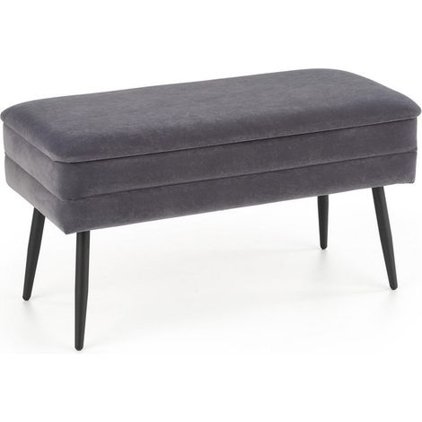 Banc en velours gris avec pieds en métal noir PATTY (1/5)
