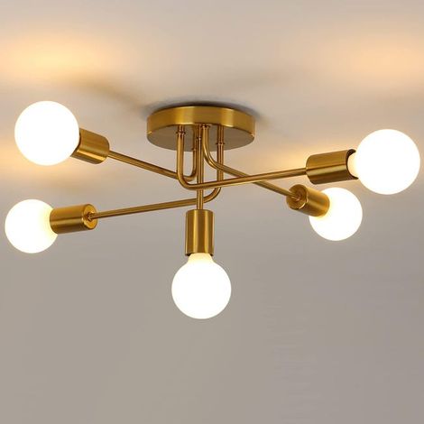 Lustre moderne, 5 lumières en or semi-flush de montage lumière de plafond, plafonniers réglables pour le salon, cuisine, ferme (1/4)
