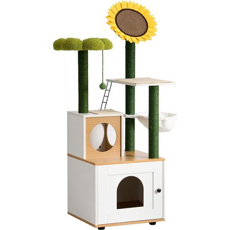 soges arbre à chat avec enclos pour litière, toilette cachée pour chat avec griffoir, tour d'arbre à chat avec appartement pour chat et hamac (1/5)