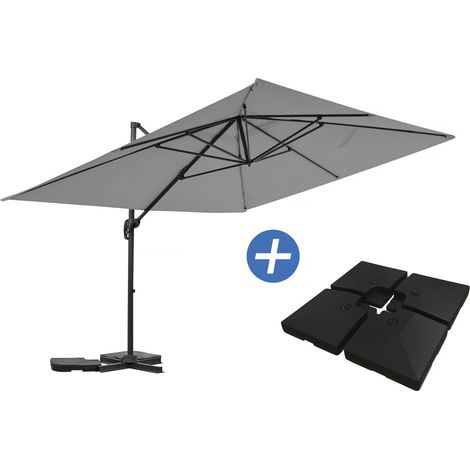 Ampelschirm "Sky 4" aus Aluminium - 3 x 4 m - Grau - Inklusive beschwerter Platten