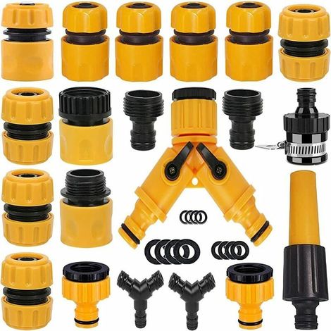 Confezione da 20 connettori per tubi da giardino, adattatori per rubinetti per tubi da giardino, divisori per tubi a Y, connettori universali per rubinetti, ecc. (1/5)
