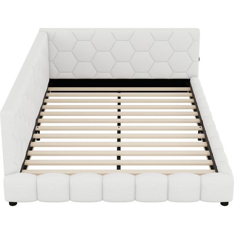 Lit de jour 140200cm, canapé-lit, lit avec sommier à lattes (sans matelas), éclairage d’ambiance 16 couleurs, port USB, Type-C, matériau confortable, imitation non-tissée, blanc (1/5)