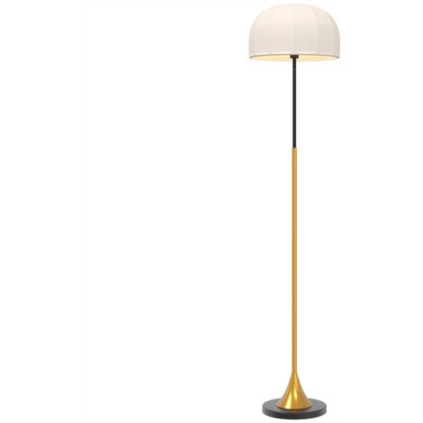 Lampadaire sur pied salon - HOMCOM - abat-jour en forme de dôme, interrupteur à pédale - acier - 36 x 36 x 158 cm - doré et blanc (1/5)