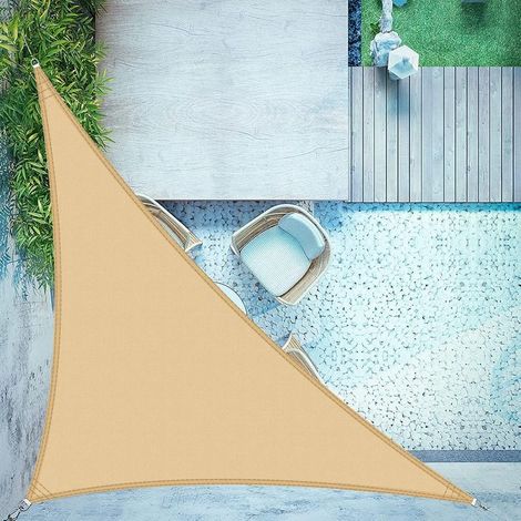 Voile d'ombrage Triangulaire 4x4x5.7m Imperméable à l'eau PES Toile d'ombrage Sable avec 95% de Protection UV pour Patio Extérieur Jardin (1/3)