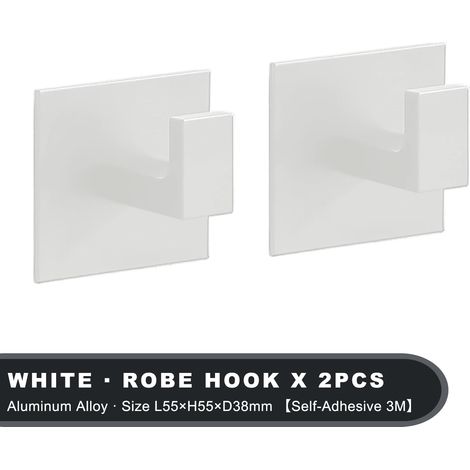 (L1001 Blanc 2 pièces) Crochets muraux autocollants noirs pour suspendre clés, vêtements, porte, peignoir, porte-manteau, porte-serviettes, accessoires de salle de bain (1/5)