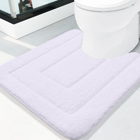 Tapis de salle de bain en microfibre - Doux et antidérapant - Avec découpe pour toilettes - 50 x 60 cm - Absorbant - Tapis de bain pour WC au sol - Lavable - Tapis de bain pour WC, Blanc (1/5)
