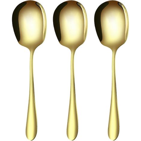 Lot de 3 grandes cuillères de service en acier inoxydable pour buffet, idéales pour la cuisine, les restaurants et les banquets (Or-11) (1/5)