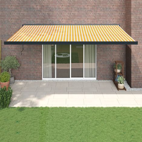 Auvent rétractable Store banne Marquise jaune et blanc 5x3 m tissu et aluminium NDTN3687349 (1/5)