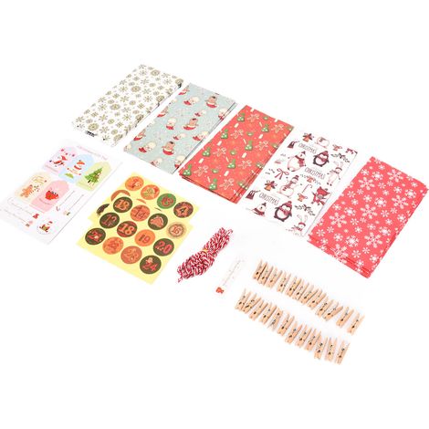 Lot de 24 Sachets Cadeau de Noël, Design Raffiné, Pochettes Thème Fêtes en Papier avec Étiquettes Chiffres