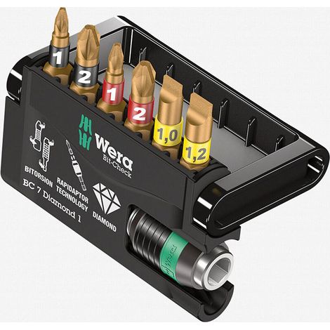 WERA 057416 PZ PH SL Bit-Check 7 Diamond Bit-Torsion Mixed Set Of 7