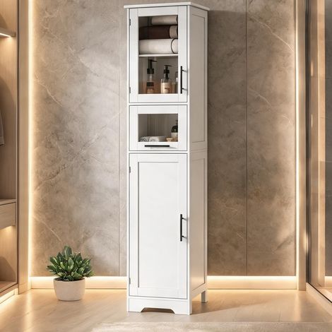 Meuble colonne de salle de bain blanc 40 x 31 x 170 cm MDF (1/5)