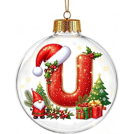 Boule à neige de Noël 3D en acrylique transparent, lettres, décoration à suspendre pour sapin de Noël (non lumineuse) (1/5)