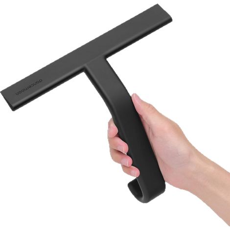 Raclette Douche, Silicone Monobloc avec Crochet intégré, essuyage sans Traces pour parois de Douche 25 cm, Noir (1/5)