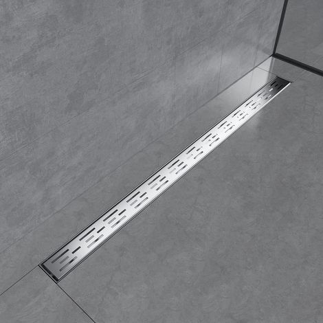 Caniveau de douche plat en acier inoxydable 110 cm avec système anti-odeurs/filtre à cheveux, design de rangée latérale, pour salle de bain (1/5)