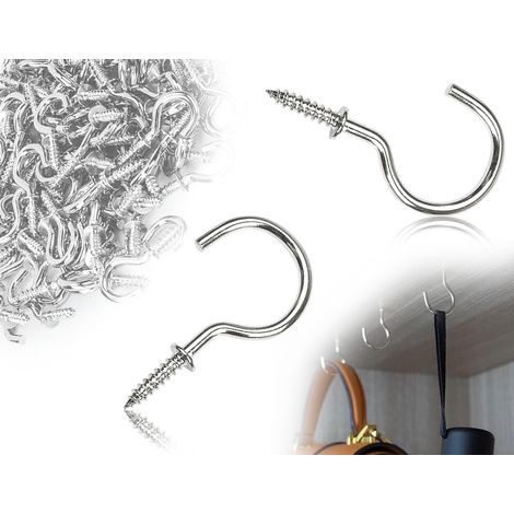 Lot de 100 crochets à vis, crochets de plafond à œillet en métal de 1/2 pouce avec filetage, utilisés pour la décoration de jardin, de bureau et de lieu de travail (argent) (1/5)