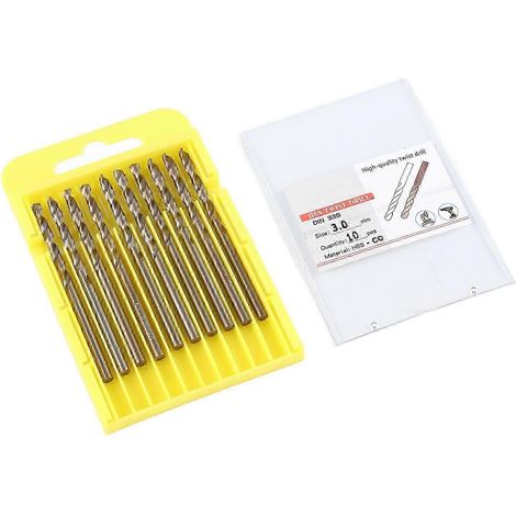 10 forets hélicoïdaux à queue droite en acier rapide pour le perçage de l'acier inoxydable et des métaux, diamètre 3 mm (1/3)