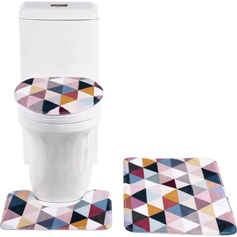 Tapis De Bain Doux Antidérapant - Ensemble Tapis Toilette En U Et Paillasson - Flanelle Imprimée Absorbante - Pour Salle De Bain - Lot De 2 (1/5)