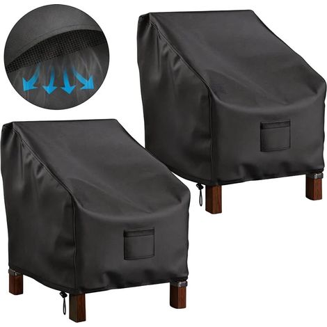 Confezione da 2 coprisedie da giardino in tessuto Oxford 210D resistente, impermeabili (96,5 x 79,5 x 74 cm), neri) (1/5)