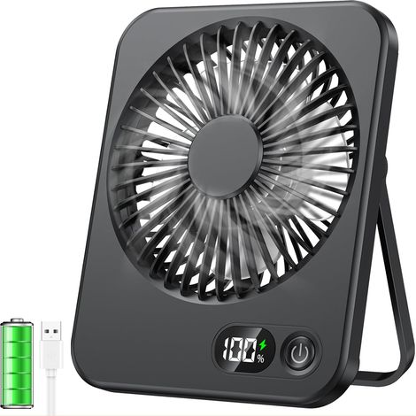 Ventilateur de Bureau Mini USB Portable Petit Ventilateur de Table Rechargeable avec Écran LCD 2500mAh Batterie Silencieux 5 Vitesses pour Bureau Maison Camping(Noir) (1/5)