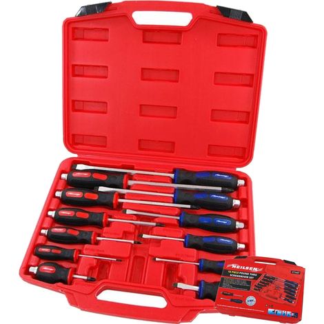 Neilsen 12pc Soft Grip Hex Pozi Flat Slotted Magnetic Go Through Screwdriver Set