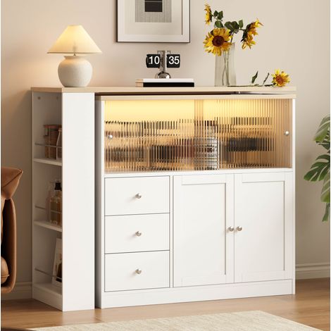Lit 2 places 140x190 cm en MDF blanc avec rangement, sans matelas - CHICFURN (1/5)