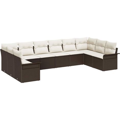 Garden Sofa Set with Storage 10 pcs Brown Poly Rattan vidaXL