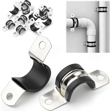 16 Pack U Clamp Diameter 30 mm Half U-Shaped Hose Clamp 304 Stainless Steel U-Bracket Metal 2 Holes (1/5)