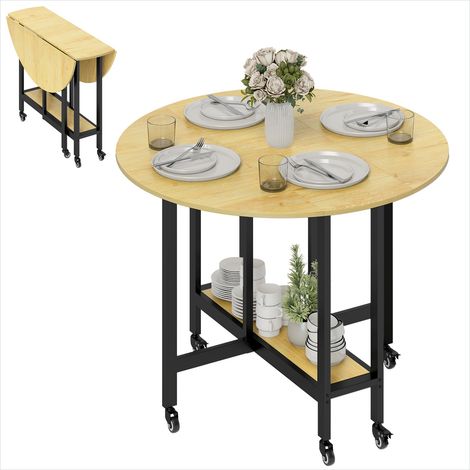 Table à manger pliante carrée en chêne, roulettes verrouillables et étagère intégrée, 100x100 cm (1/5)