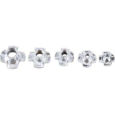 90 écrous en T à quatre branches en acier au carbone M3/M4/M5/M6/M8, inserts borgnes pour meubles en bois (1/5)