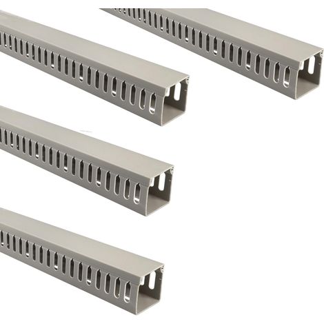 Lot de 4 goulottes rainurées pour câbles, organisateur de bureau, couvercle en PVC, couleur grise, longueur 1 mètre (40 x 40 mm) (1/5)