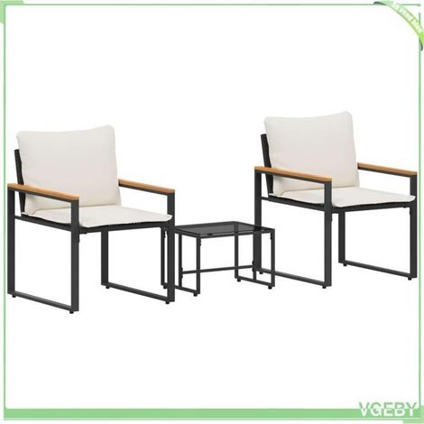 Ensemble meubles d'extérieur 3 pcs - FAFEICY - 42026946 - Rotin - Coussins mousse mémoire - Noir et blanc crème (1/5)