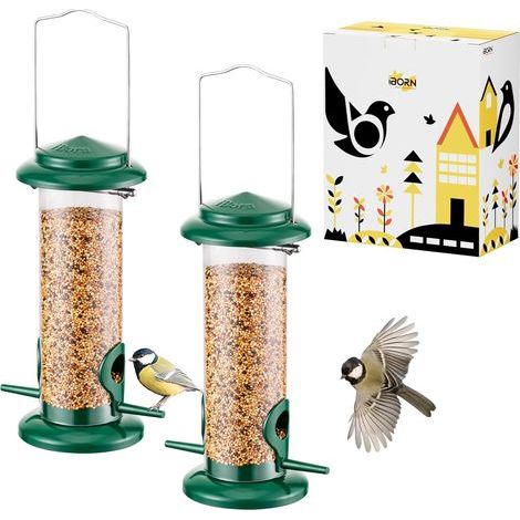 1 Mangeoire à oiseaux métal 20cm tube PC perchoirs doubles graines nyjer tournesol jardin (1/5)