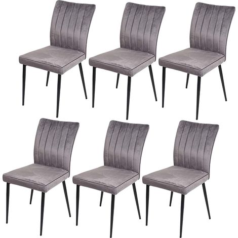 Set di 6 sedie da pranzo in velluto grigio scuro con gambe in metallo CDS04676
