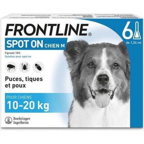 FRONTLINE Spot On Chien M - 10 a 20 kg - 6 pipettes- Puces tiques et poux (1/4)