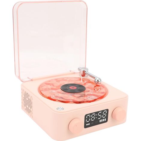 Haut-Parleur pour Tourne-Disque Vintage, Design élégant avec Veilleuse et Horloge pour la Maison et la Chambre (Pink) (1/5)