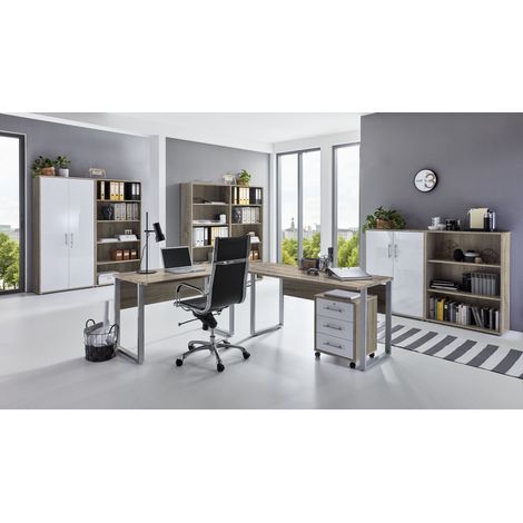 BMG Möbel Büromöbel-Set, Office Edition Set 7, eiche sonoma/ weiß matt