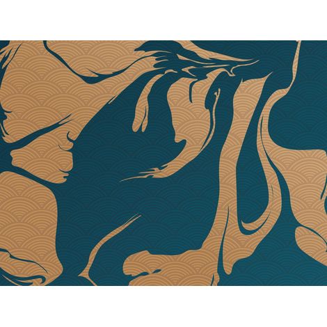 papier peint panoramique motif figurativ bleu foncé et orange chaude  - Sanders & Sanders (1/3)